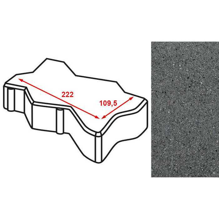 Плитка тротуарная Готика Granite FERRO, зигзаг/волна, Исетский 222x109,5x60 мм